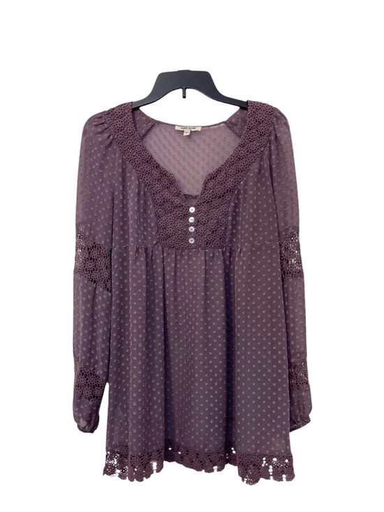 Daniel Rainn Tops - Daniel Rainn Women's Purple Polka Dot Lace Trim Blouse, L